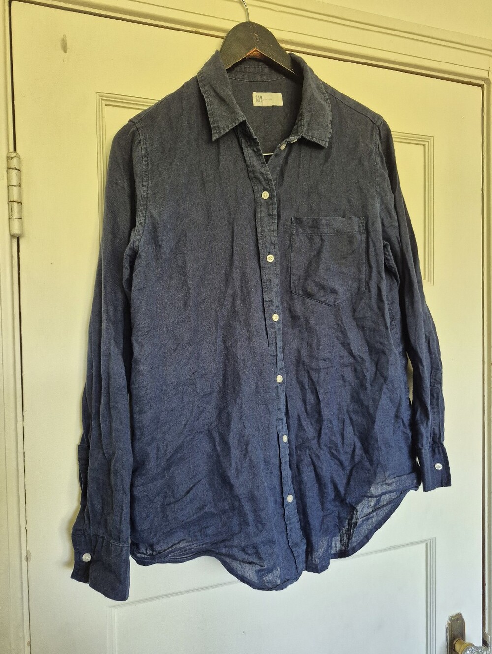 Gap 100% Linen Long Sleeve Button Down Navy Blue Shirt Small